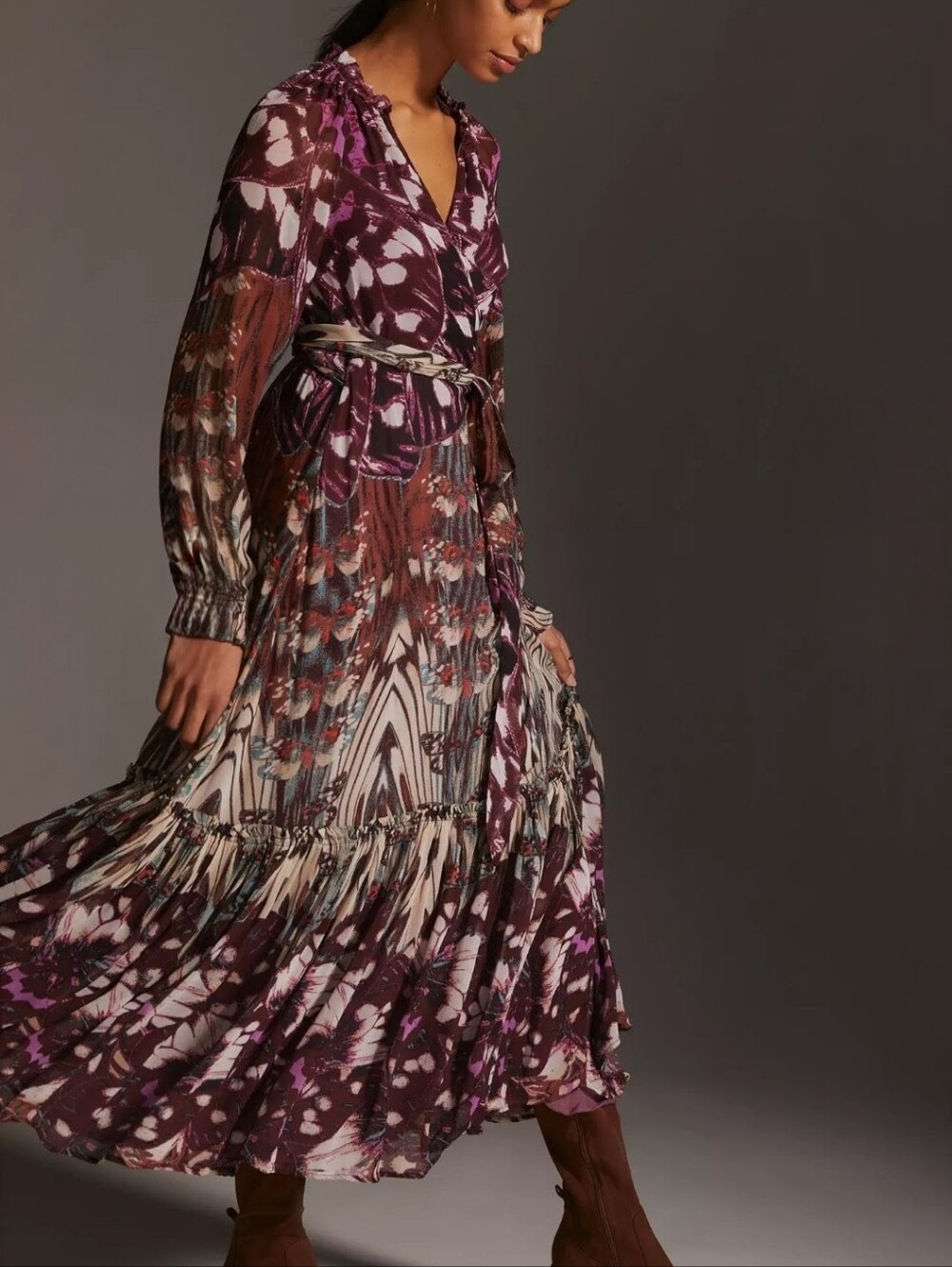 Anthropologie Purple Floral Maxi Dress